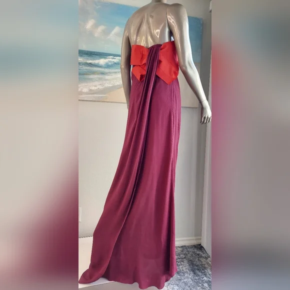 strapless open back dress Red Maxi Dress With Ruffle Split